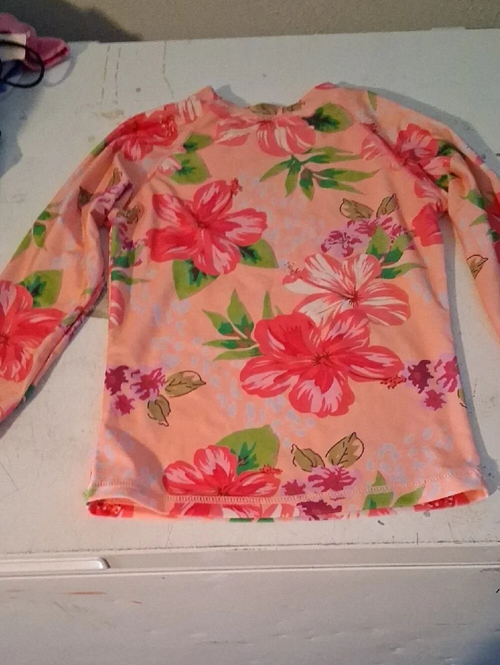 Floral Long-Sleeve Rashguard Swim Top Pink 4XL w/ MEASUREMENTS